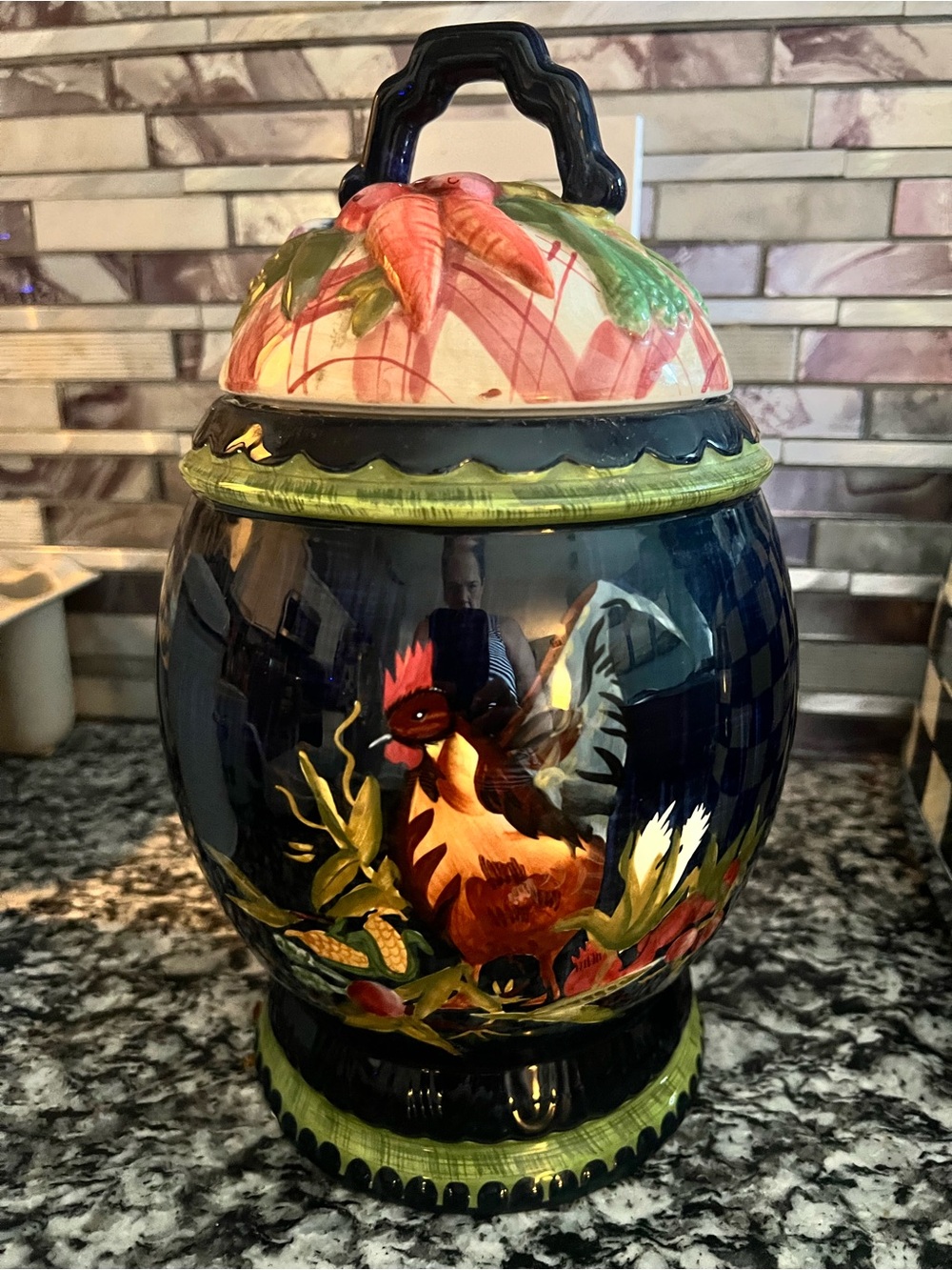Tracy Porter Navy Blue Rooster Ceramic Canister (Vintage Collection)